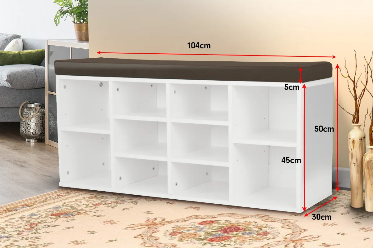 NNEDPE Shoe Rack Cabinet Organiser Brown Cushion - 104 x 30 x 45 - White