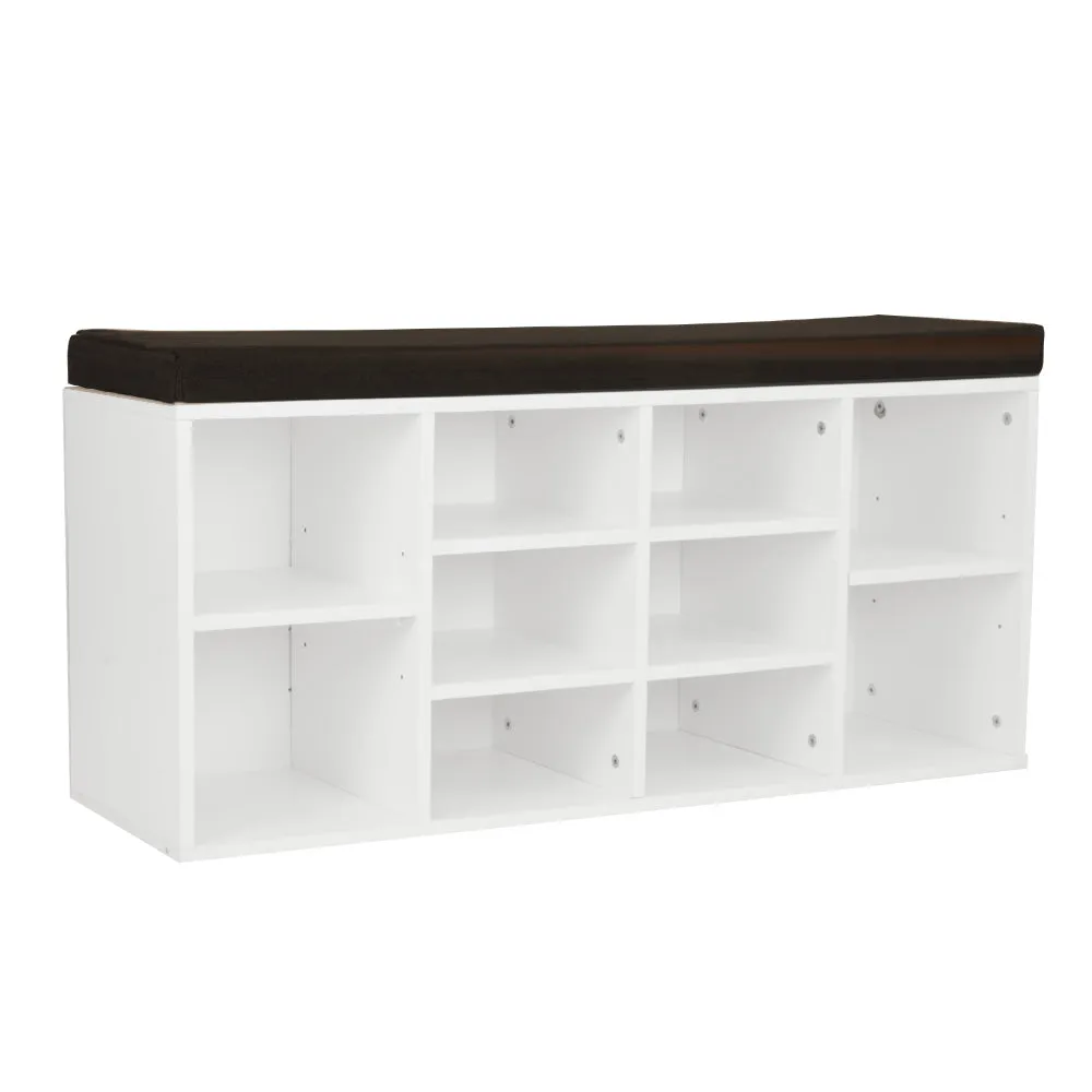 NNEDPE Shoe Rack Cabinet Organiser Brown Cushion - 104 x 30 x 45 - White