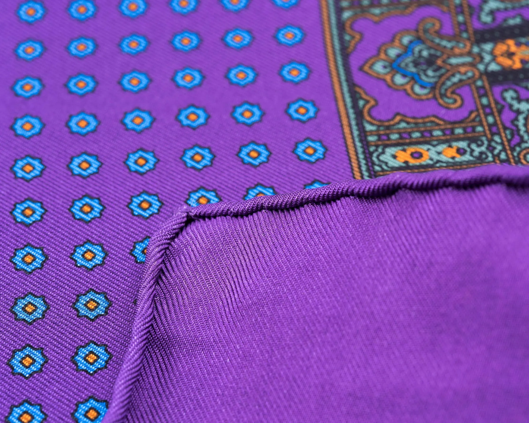 Purple Dotted Paisley Silk Pocket Square