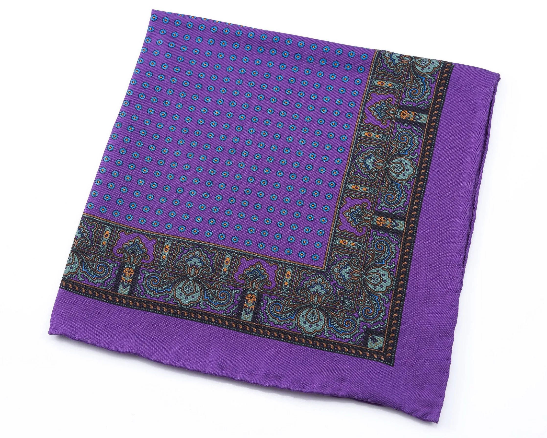 Purple Dotted Paisley Silk Pocket Square
