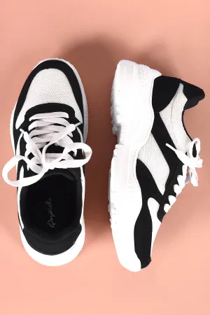 Qupid Nubuck Colorblock Knit Lace-Up Lug Sole Sneaker