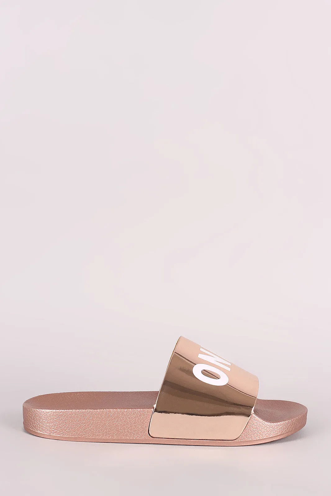 Qupid Only Human Metallic Slide Sandal