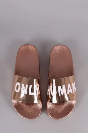 Qupid Only Human Metallic Slide Sandal