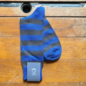 Regent - Cotton Socks - Hoops - Grey & Royal Blue