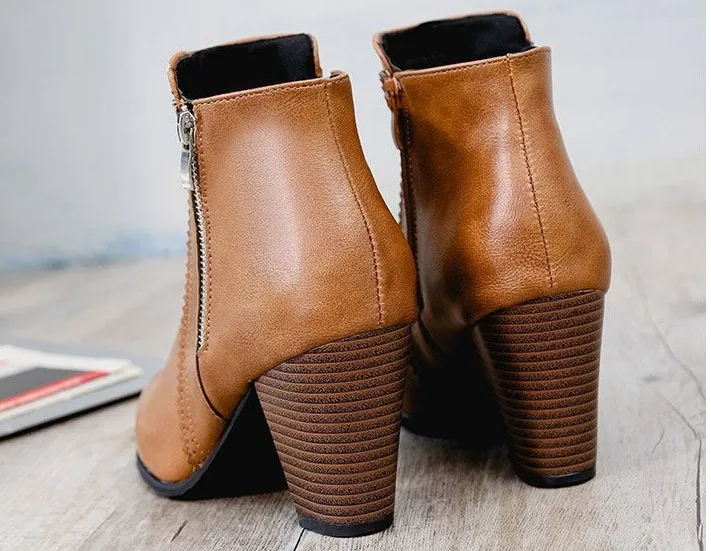 SH273 - Hollow High Heeled Brown Ankle Boots