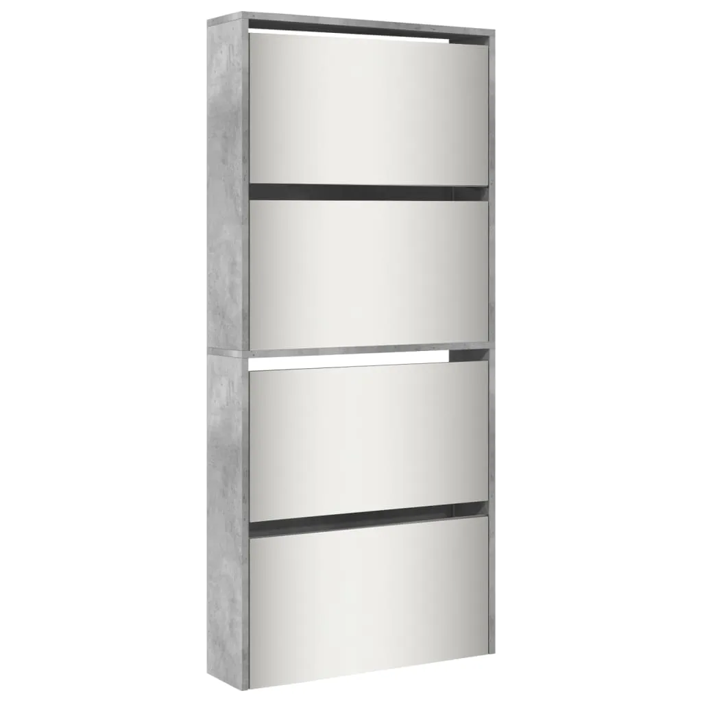 Shoe Cabinet with Mirror 4-Layer Concrete Grey 63x17x134 cm