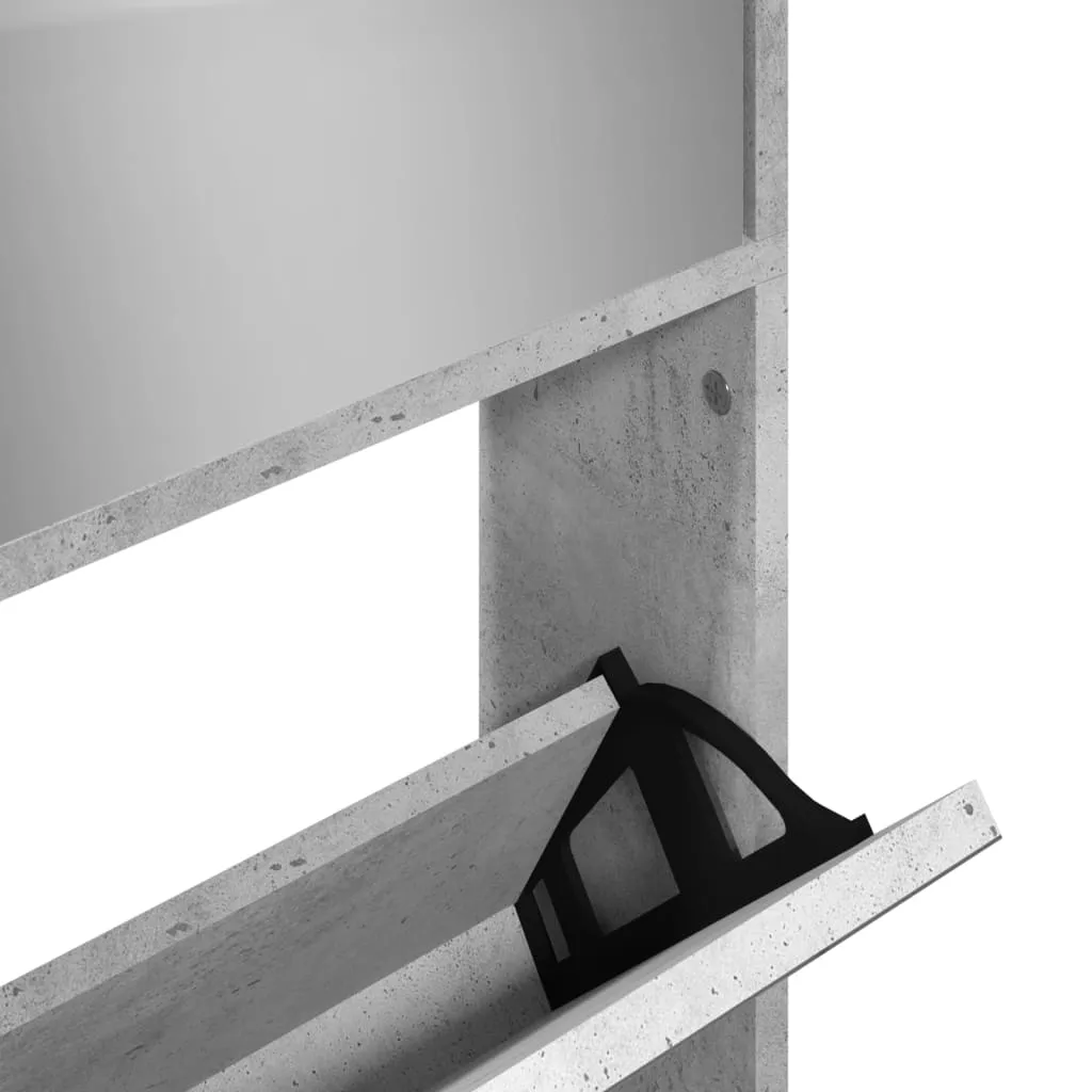 Shoe Cabinet with Mirror 4-Layer Concrete Grey 63x17x134 cm
