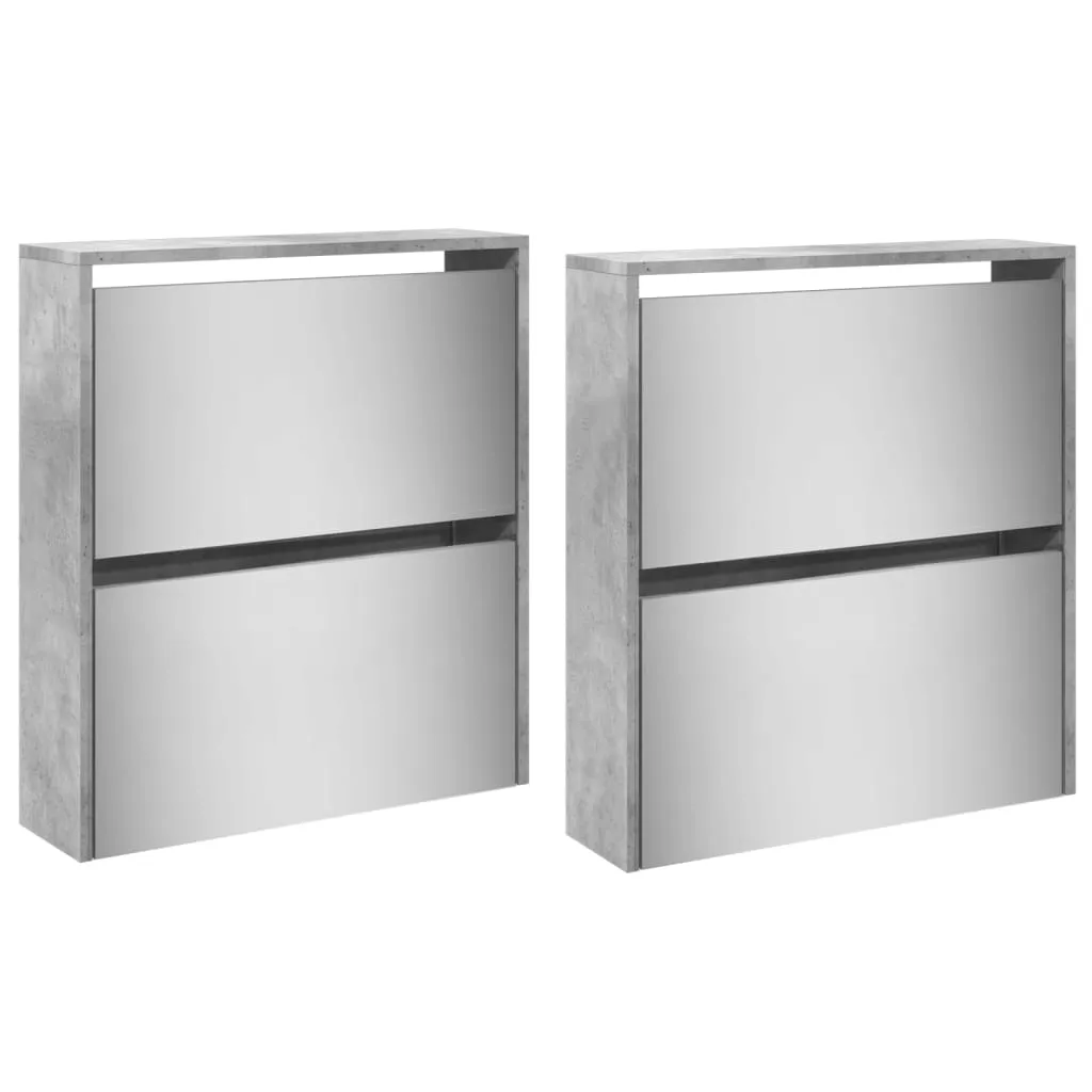 Shoe Cabinet with Mirror 4-Layer Concrete Grey 63x17x134 cm