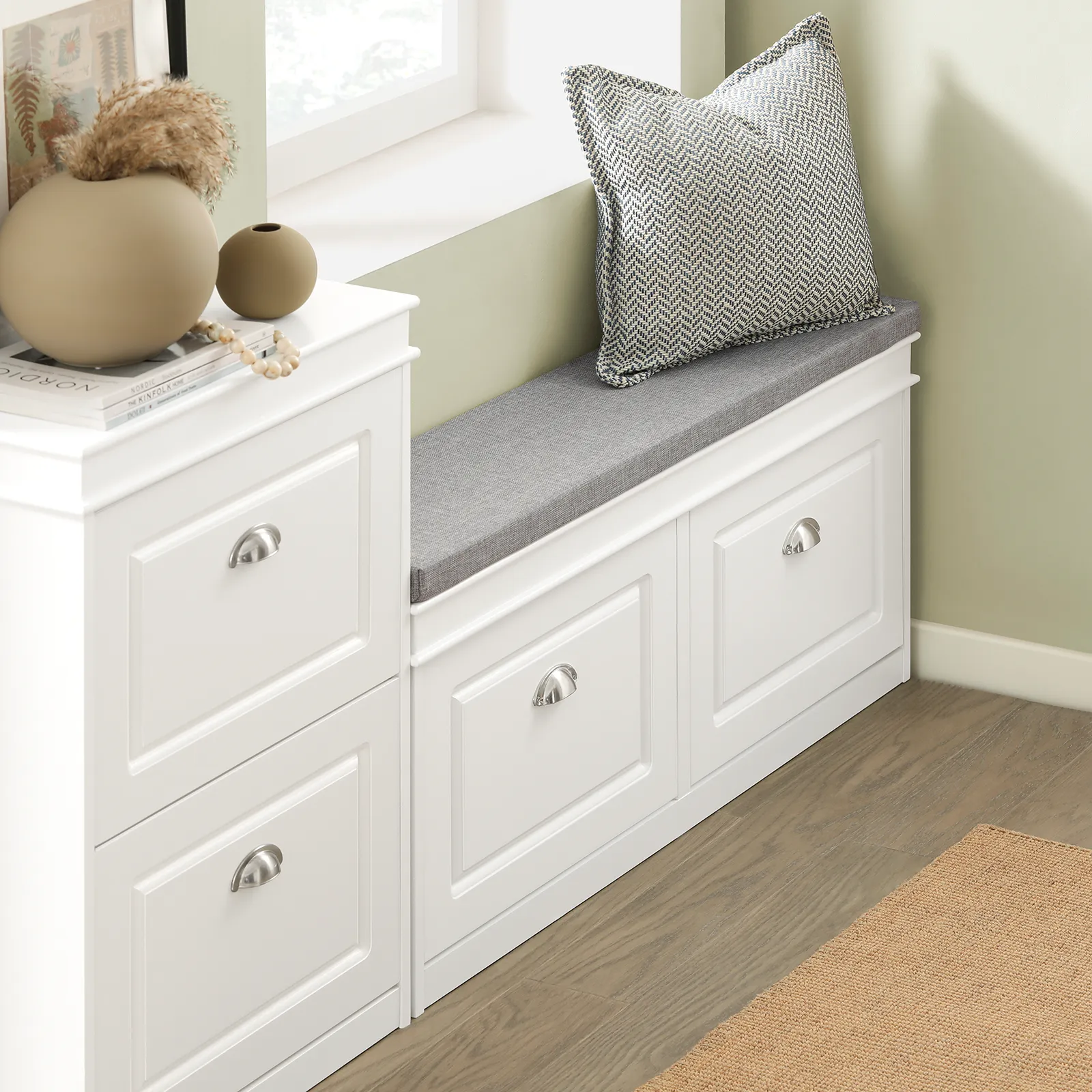 SoBuy FSR64-W,Hallway Shoe Bench,Shoe Cabinet with Flip-Drawer and Seat Cushion