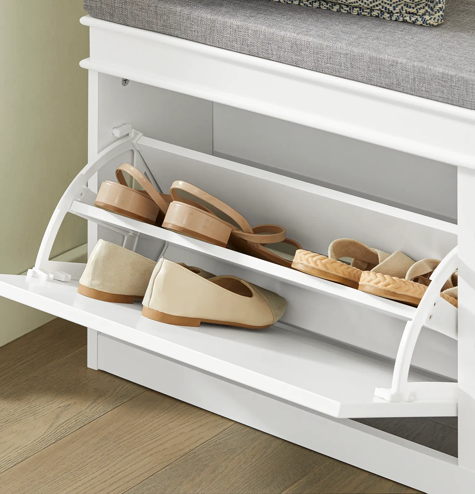 SoBuy FSR64-W,Hallway Shoe Bench,Shoe Cabinet with Flip-Drawer and Seat Cushion