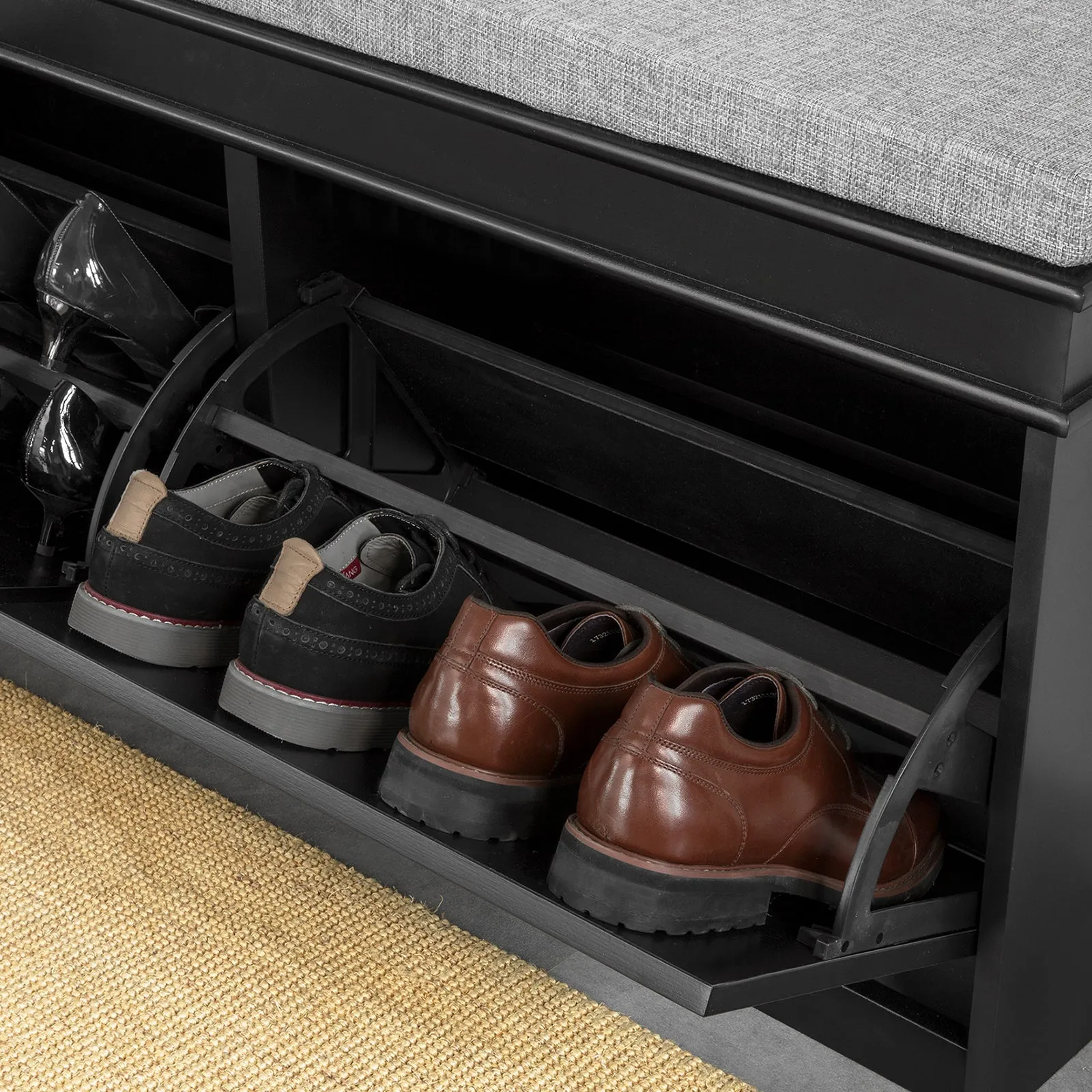 SoBuy Hallway Shoe Bench Shoe Rack Shoe Cabinet with Flip-drawer and Seat Cushion FSR64-SCH
