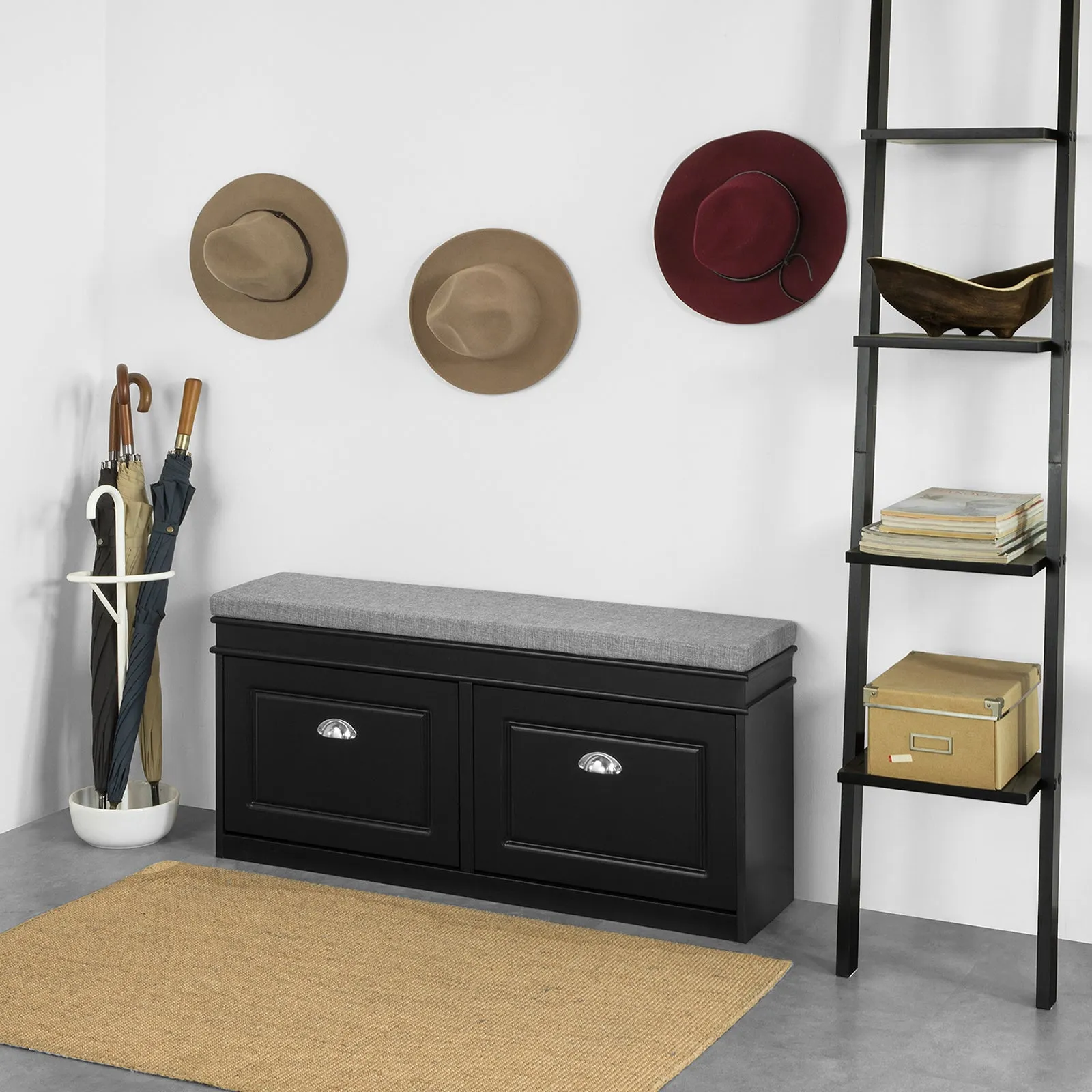 SoBuy Hallway Shoe Bench Shoe Rack Shoe Cabinet with Flip-drawer and Seat Cushion FSR64-SCH