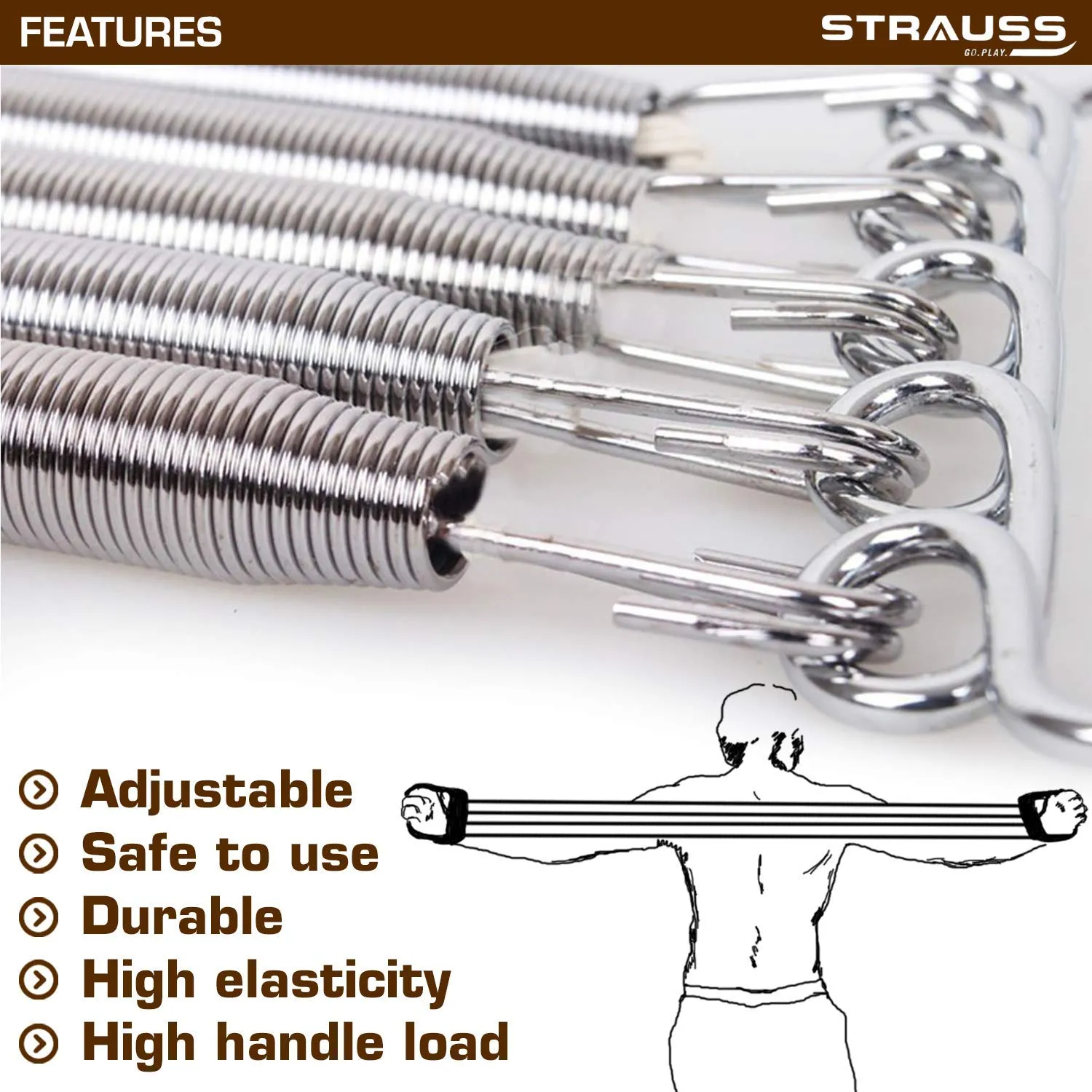 Strauss Adjustable Hand Grip Strengthener, (Black/Green) and Chest Expander with 5 Springs