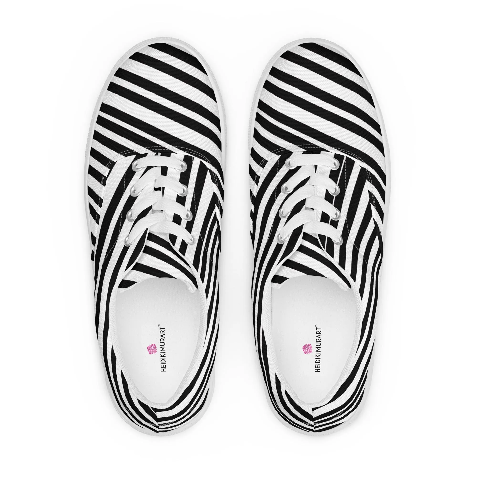 Striped Men's Low Top Sneakers, Black White Diagonal Stripes Best Designer Men’s Lace-up Canvas Shoes (US Size: 5-13)