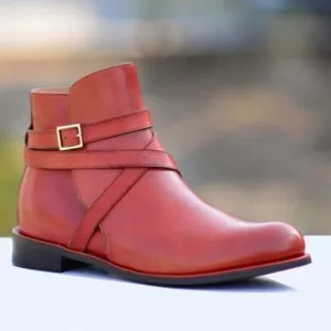 Stylish Handmade Men's Burgundy Leather Jodhpur Boots, Men Buckle Ankle Boots, Men Designer Boots
