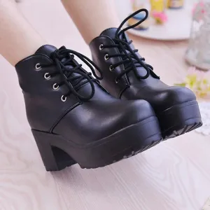 Women platform boots high heel lace up ankle boots