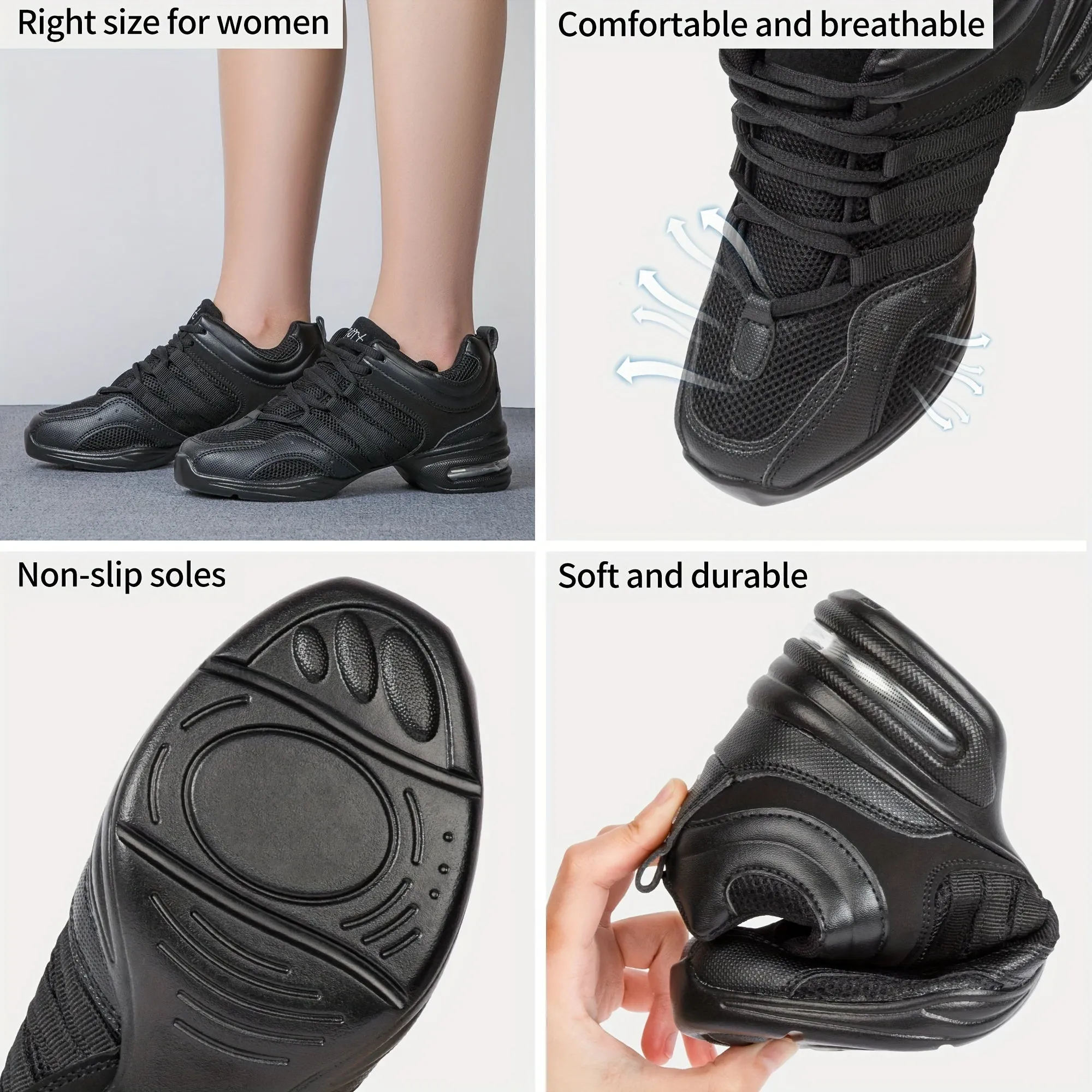 Women's Dance Shoes Breathable Mesh Fabric Black Soft Soled Jazz Shoes Salsa Square Dance Modern Dance Shoes