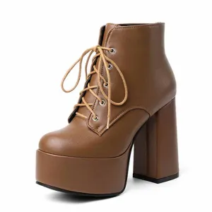 Women's lace up boots platform ankle heeled boots