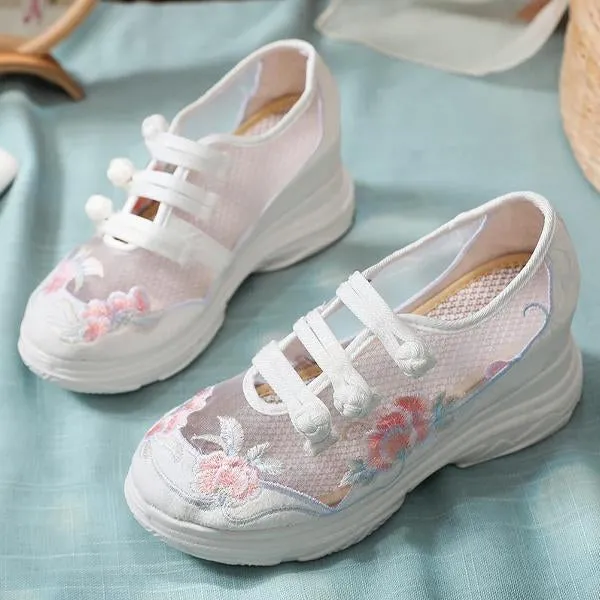 Women's Mesh Embroidered Platform Sneakers 24452541C