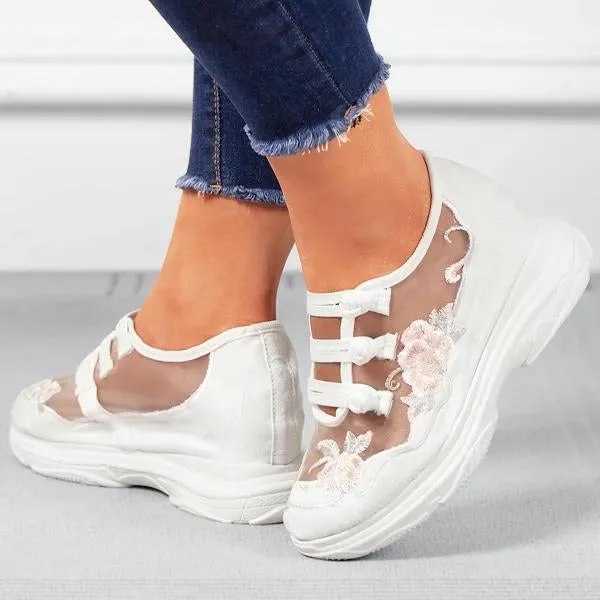 Women's Mesh Embroidered Platform Sneakers 24452541C
