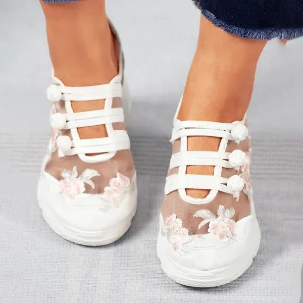 Women's Mesh Embroidered Platform Sneakers 24452541C