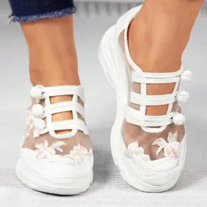 Women's Mesh Embroidered Platform Sneakers 24452541C