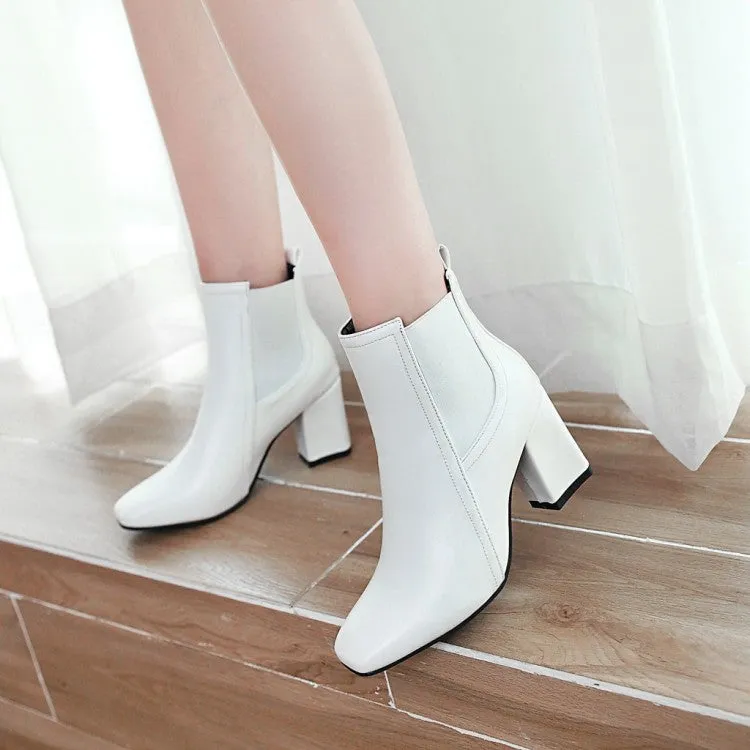 Women's Square Toe Stitching Patchwork Block Heel Short Boots