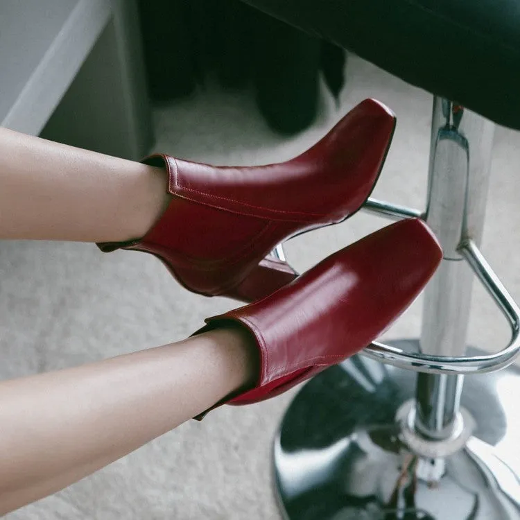 Women's Square Toe Stitching Patchwork Block Heel Short Boots