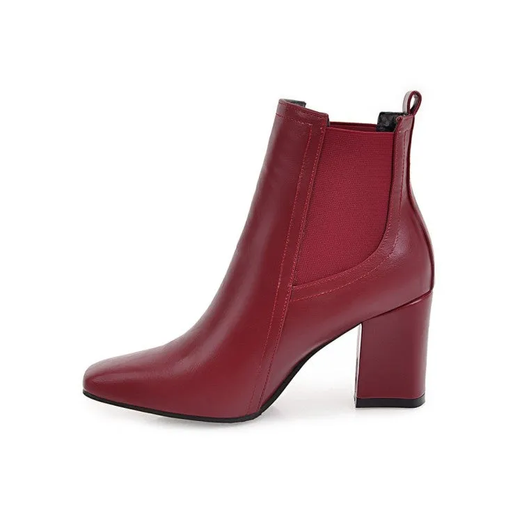 Women's Square Toe Stitching Patchwork Block Heel Short Boots