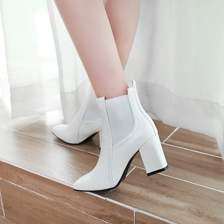 Women's Square Toe Stitching Patchwork Block Heel Short Boots