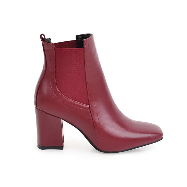 Women's Square Toe Stitching Patchwork Block Heel Short Boots
