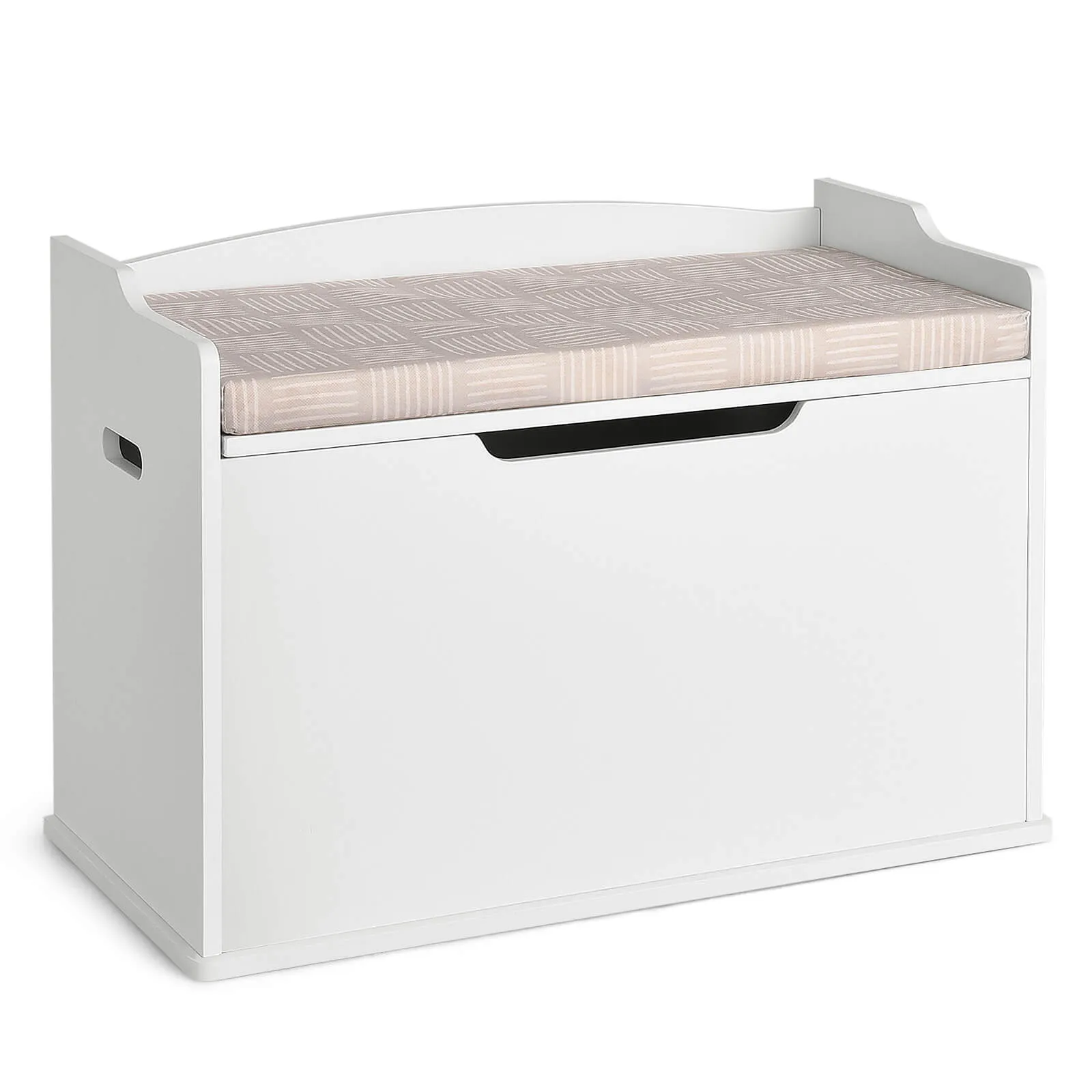 Wooden Kids Toy Box and Bench with Cushion and Handles-White