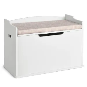 Wooden Kids Toy Box and Bench with Cushion and Handles-White