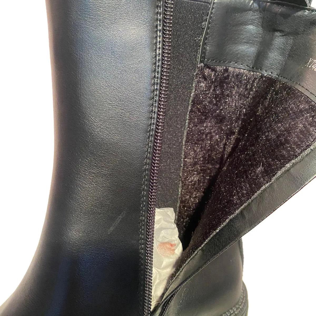 Xena Womens Faux Leather Gold Chain Warm Winter Ladies Zip Up Ankle Snow Boots Black
